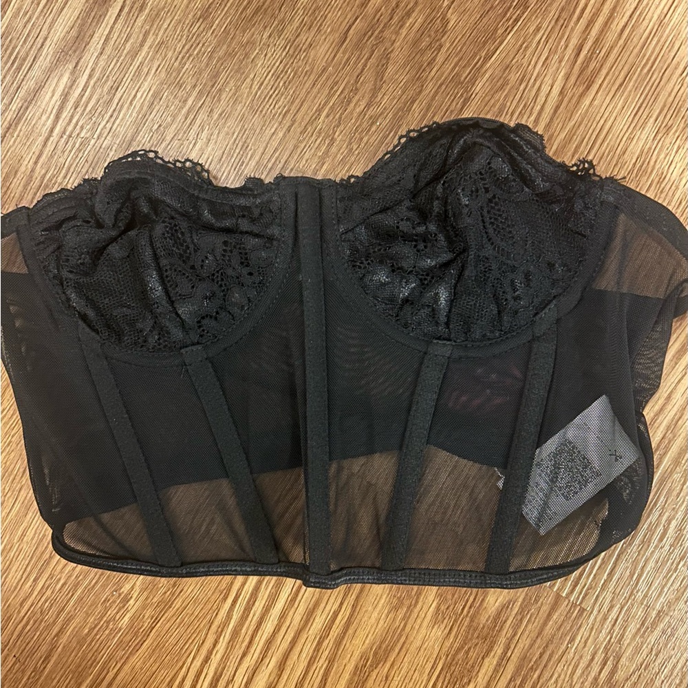 SHEIN Black Lace Mesh Bustier